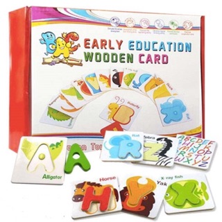 Education Wooden Card บัตรคำไม้จิ๊กซอร์ ตัวอักษร A-Z พร้อมเรียนรู้คำศัพท์