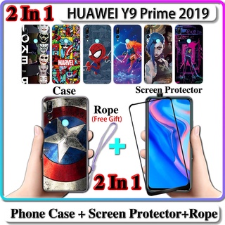 2 IN 1 เคส HUAWEI Y9 Prime 2019 เคส พร้อมกระจกนิรภัยโค้ง ป้องกันหน้าจอเซรามิค LOL และฮีโร่