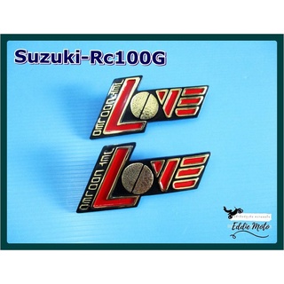 SUZUKI RC100G SIDE COVER EMBLEM (LH&amp;RH) "GOLD"  // สัญลักษณ์ข้อความ LOVE ข้างฝากระเป๋าซ้าย-ขวา สีแดงขอบทอง (ยาว 9 ซม.)