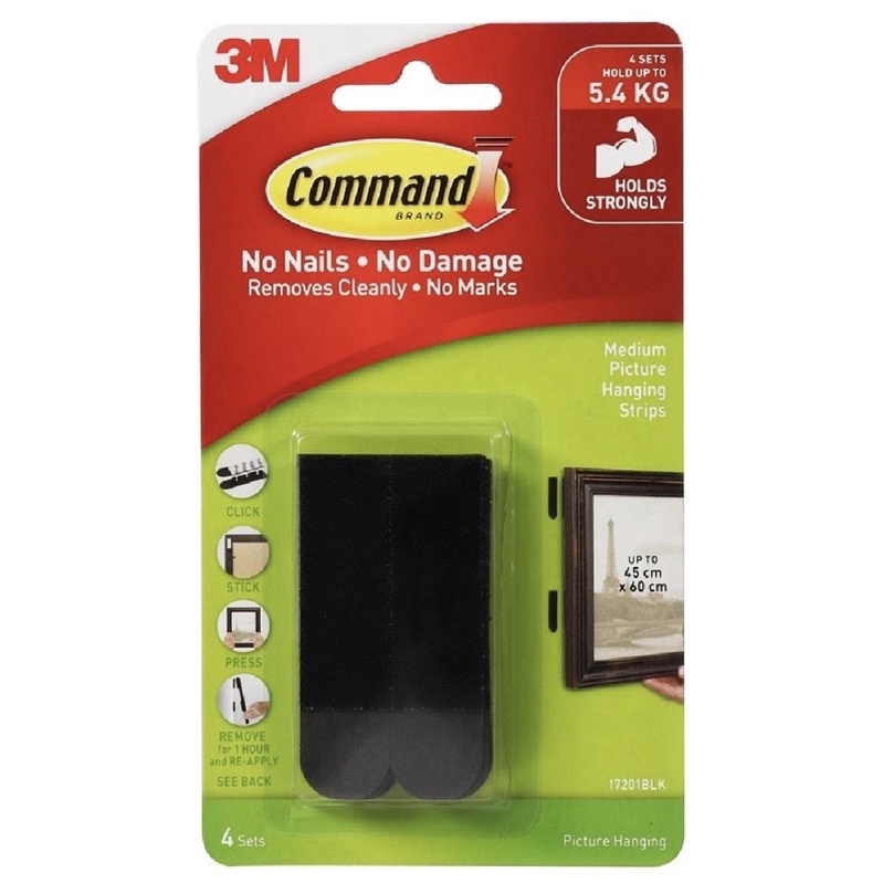 เทปหนามเตยติดกรอบรูปสั้น 8 ชิ้น 17201 สีดำ