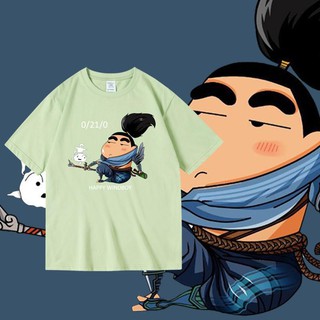 เสื้อยืด Crayon Shin-chan co-branded Hayate Swordsman Yasuo Happy Wind Man Anime อุปกรณ์ต่อพ่วงเสื้อผ้าฤดูร้อนแขนสั้นเสื