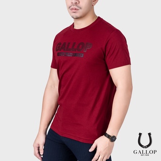 GALLOP : เสื้อยืดผ้าคอตตอนพิมพ์ลาย Graphic Tee รุ่น GT9129 สีแดงเลือดหมู