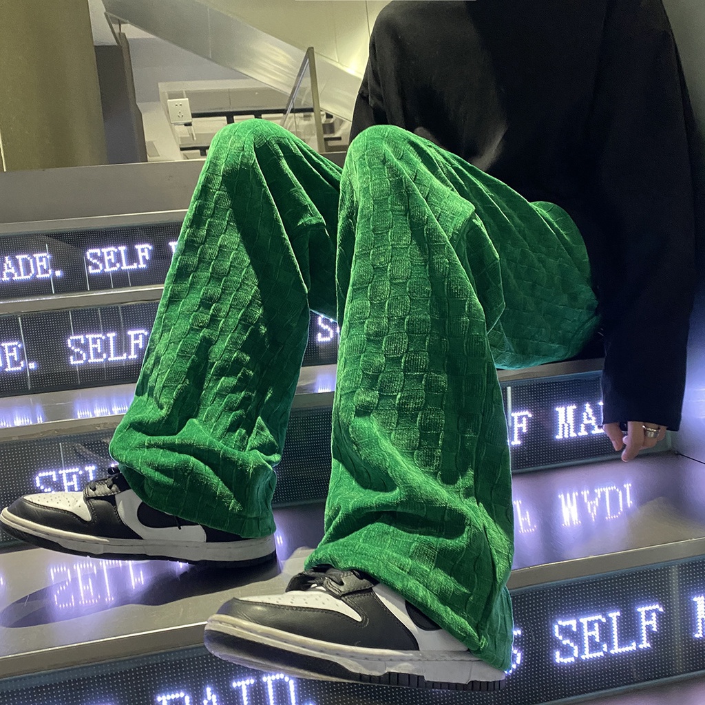 Checkerboard Pants Men Design Niche Straight Pants Wide Leg Mopping High Street ins Casual Pants