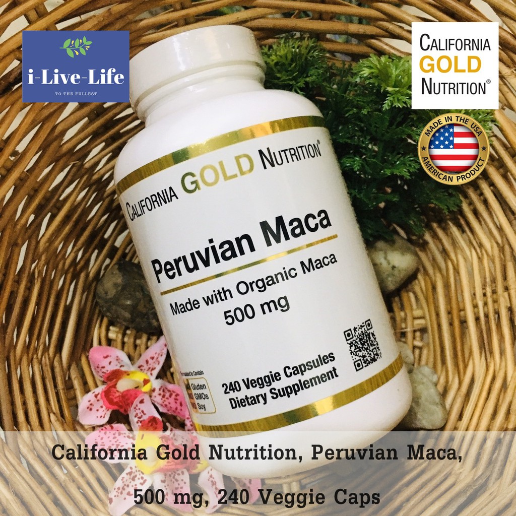 Peruvian Maca, 500 mg, 240 Veggie Caps - California Gold Nutrition  หัวมาคาสกัด