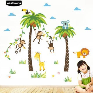 Cartoon Tropical Tree Animal สติ๊กเกอร์ติดผนังภาพจิตรกรรมฝาผนังรูปลอกเด็ก