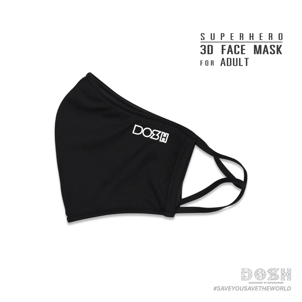 DOSH FACE MASK  สีดำ  สำหรับผู้ใหญ่ กันละอองน้ำ FDMASK01-BL