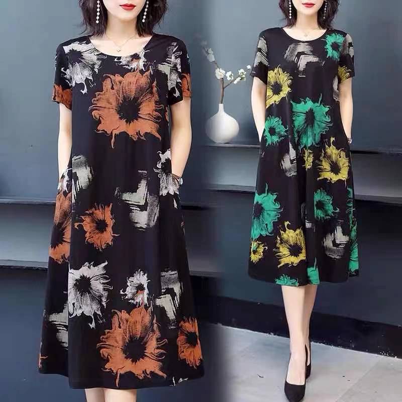 ลด 50% ใส่โค้ด INCLZ12 ชุดเดรส2022 ลายลูกไม้แขนสั้นเกาหลี สีสันสดใส เดรสกระโปรงผ้านิ่มมีกระเป๋าด้างข้าง