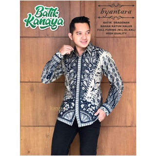 Batik BYANTARA BATIK เสื้อเชิ้ตแขนยาว ผ้าฝ้าย ลายมงกุฎ สีม่วง สําหรับผู้ชาย