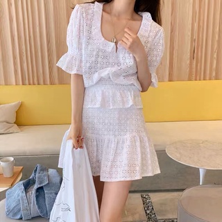 Lace set Lace fabric set ชุดเซ็ทผ้าลูกไม้ เสื้อแต่งระบายคอแขนจั๊มพ์ ชายจั๊มพ์ กระโปรงมีซับใน