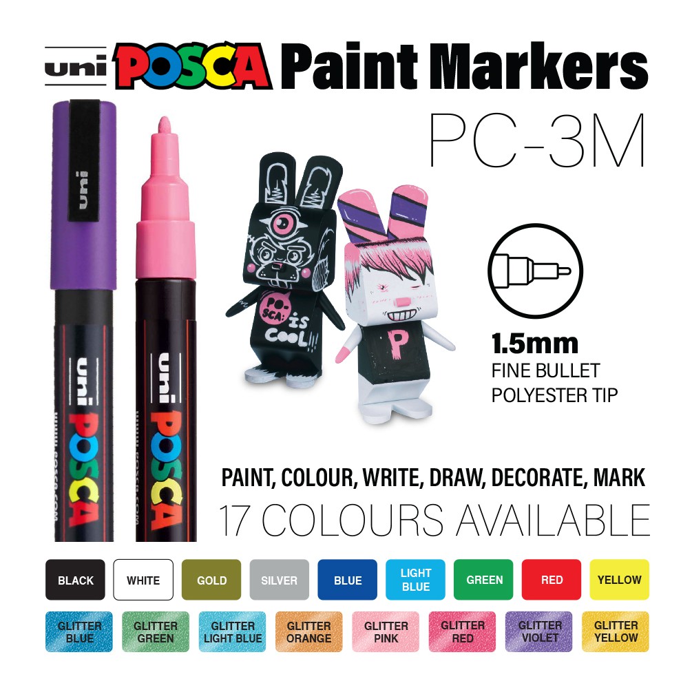 Uni Posca ปากกาเพ้นท์ มาร์กเกอร์ PC-3M - FINE Point (ต่อชิ้น)