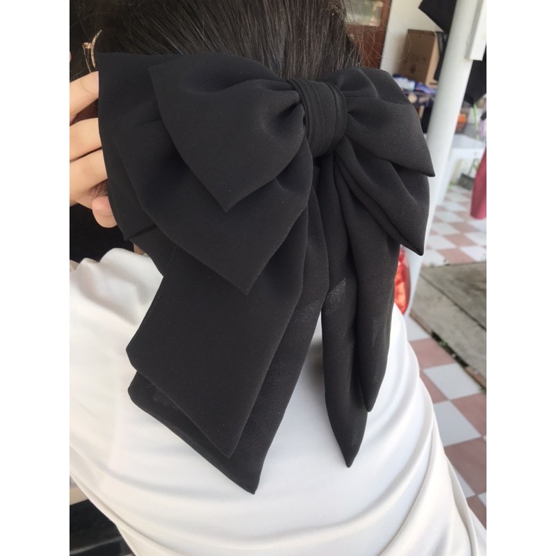 เน็ตติดผมผ้าชีฟองสีดำแต่งขอบลุกไม้+ผีเสื้อ พร้อมถุงเน็ตคลุมผ้าชีฟองสีดำ