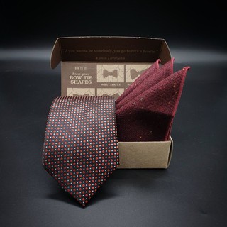 เซ็ทเนคไท + ผ้าเช็ดหน้าสูทวูล - Red Necktie + wool Pocket Square 640฿