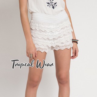 Tropical Wear กางเกงขาสั้น Scallop Lace Layered