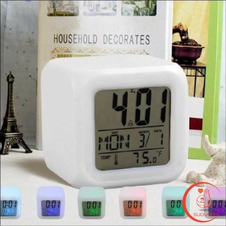 แสดงเวลา วันที่ เดือน สัปดาห์ นาฬิกา ทรงลูกเต๋า ตั้งโต๊ะดิจิตอลพร้อมไฟ LED Desk Clock