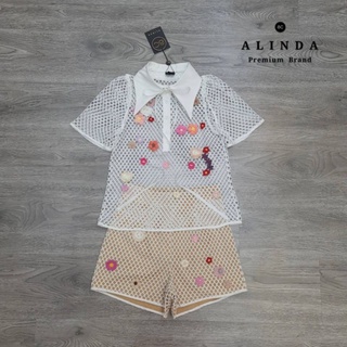 ชุดเซ็ทเสื้อแขนสั้นคอปกผ้าตาข่าย