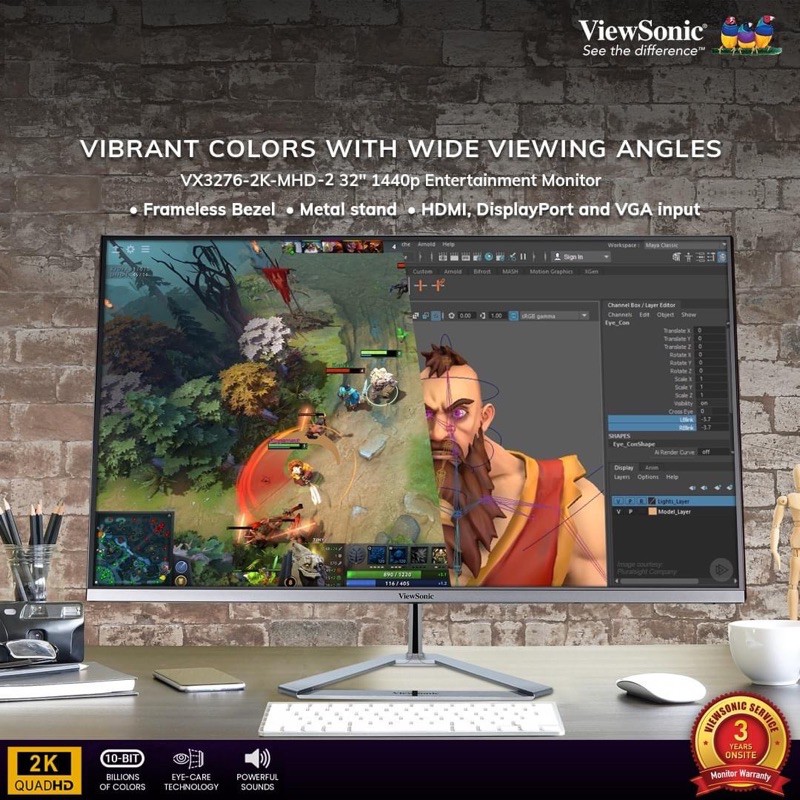 ViewSonic VX3276-2K-MHD-2 32 Quad HD 2560 x 1440 2K Resolution 2 x HDMI ...