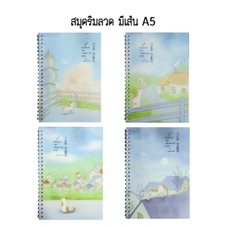 สมุดโน๊ตริมลวด ปกพลาสติก A5 no.77603 จำนวน 60แผ่น/เล่ม (คละลาย)