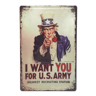 ป้ายสังกะสีวินเทจ I want you fr U.S. Army (ปั๊มนูน)