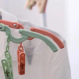 ไม้แขวนเสื้อพับได้ + ที่หนีบผ้า พับได้ (คละสี) ไม้แขวน ขนาดพกพา สีพาสเทล