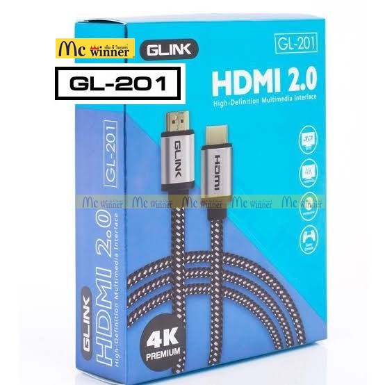 CABLE (สายถัก) GLINK GL-201 Cable HDMI 3D 4K (V.2.0) M/M (ความยาว 6 ระดับ 1.8M | 3M | 5M | 10M | 15M | 20M) ประกัน 1 ปี