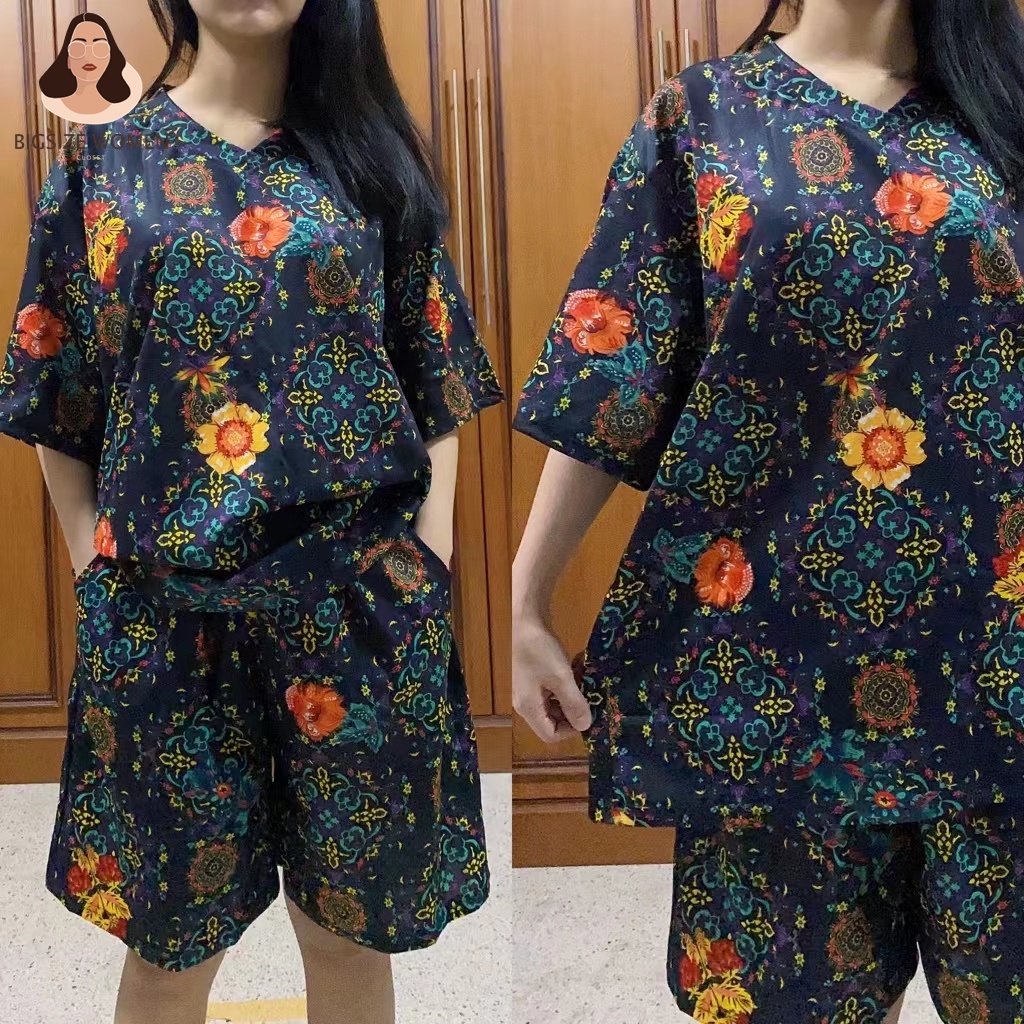 Bigsizewomen⭐️พร้อมส่ง⭐️ชุดเซ็ทคนอ้วน เซ็ต2ชิ้น เสื้อ+กางเกง อก48-52นิ้ว เสื้อผ้าคนอ้วน over size เส
