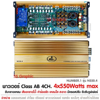 พาวเวอร์แอมป์ เอบี NUMBER1 รุ่น N550.4 เพาเวอร์แอมป์ 4 Ch CLASS AB เพาเวอร์รถยนต์ พาวเวอร์แอมป์