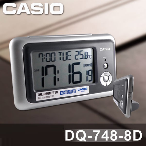 CASIO DIGITAL ALRAM CLOCK DQ-748 นาฬิกา TABLE THERMOMETER/LED/SNOOZE/CALANDER/BIG DIGITS/SILVER