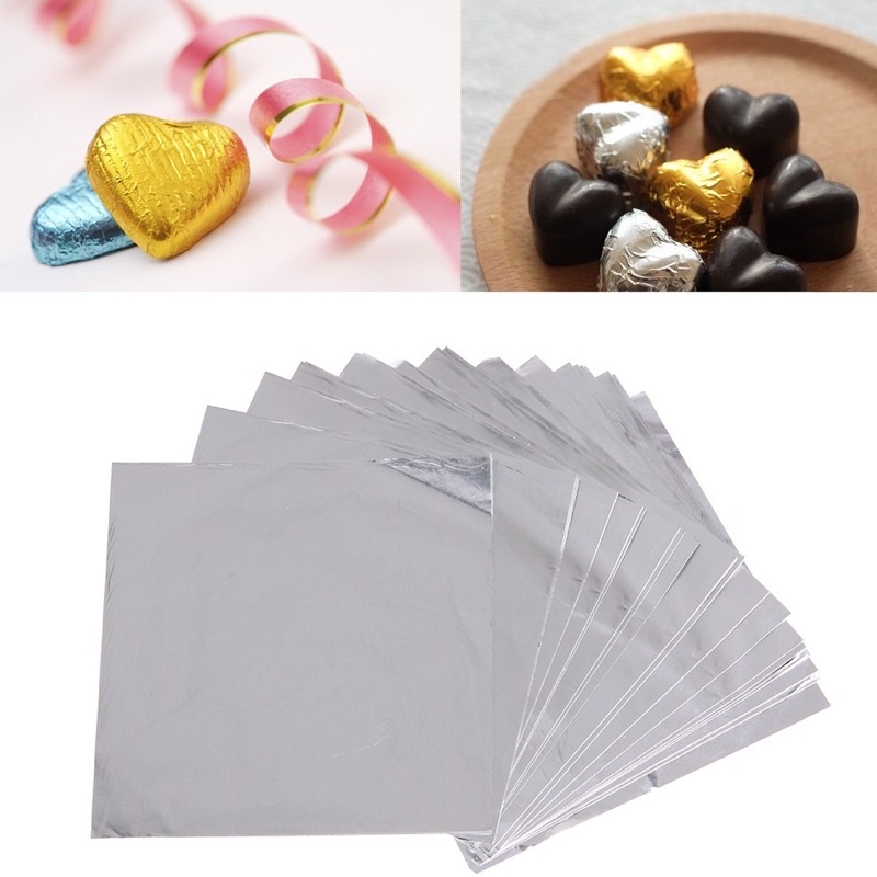 พร้อมส่ง มีหลายขนาด กระดาษห่อช็อคโกแลตสีเงิน