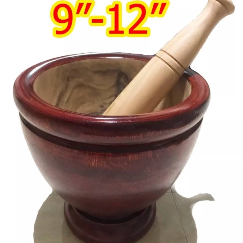 ครกไม้ ขนาดใหญ่ ครกไม้พร้อมสาก คุณภาพดี ราคาถูก ไม้เนื้อแข็ง 9นิ้ว,10นิ้ว,11นิ้ว,12นิ้ว ครกส้มตํา คร