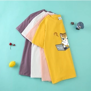 🌈 Fairy Style 🌈เสื้อยืด คอกลม แขนสั้น ผ้านิ่ม พิมพ์ลายแมวสงสัย น่ารักๆ สไตล์เกาหลี #9635