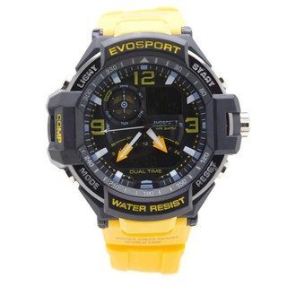 Evosport นาฬิกาข้อมือ สายยาง 2 ระบบ (เข็มและDigital) - ES20002 (Black-Yellow)