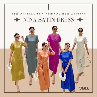 BaseBKK NINA SATIN DRESS  เดรสทรงแขนสั้น เย็บสายผูกเอวด้านข้าง ดีเทลซิปหลัง เนื้อดี เรียบหรูดูแพง 6color