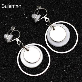 ต่างหูหนีบ Metal Round Shell Clip On Earrings Non Pierced Geometric Earrings แป้นต่างหูหนีบ ไม่ต้องเจาะ CE356