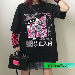 ROUND คอลูกเรือเสื้อยืดลายการ์ตูนสไตล์ฮาราจูกุสําหรับผู้หญิง-4XL