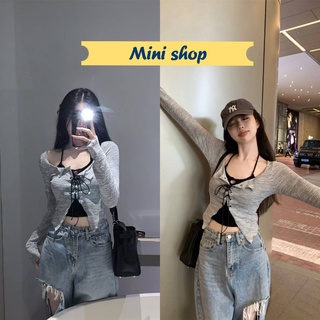 Mini shop🌸พร้อมส่ง🌸(60118)เสื้อคลุมไหมพรม+เสื้อคล้องคอไหมพรม ใส่สบายผ้ามาก