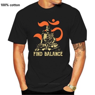 เสื้อยืด ผ้าฝ้าย พิมพ์ลายพระพุทธรูปโยคะ Find Balance สไตล์วินเทจ ไซซ์  สําหรับผู้ชาย