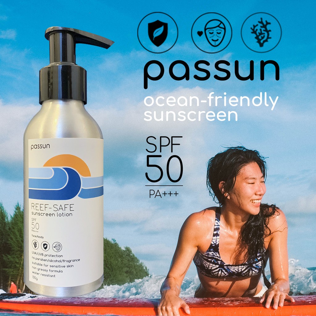 ครีมกันแดดที่รักทะเล 😎🌴🍉☀ PASSUN Reef-Safe sunscreen lotion SPF50, PA+++ (face and body) กันน้ำ ไปทะเล ดำน้ำ