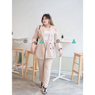 ชุดเซ็ทสาวอวบ Set Blazer+กางเกงขายาว ชุดทำงานสุดปัง กับชุดสูทสีเรียบหรู