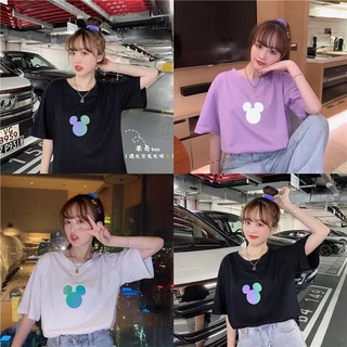 🌸010สีทึบคอกลมแขนสั้นเสื้อยืดหญิง 2019 เวอร์ชั่นเกาหลีใหม่ของนักเรียนที่เรียบง่ายหลวซื้อมากกว่า