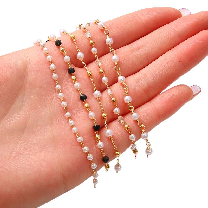 50 ซม./ชิ้น 18K Gold Plated ทองแดงลูกปัดมุกสําหรับ DIY รูปที่ 2