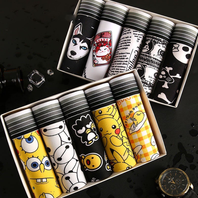 5 ชิ้น/เซ็ต Seluar Dalam Lelaki Boxer Men ชุดชั้นในชาย Speender Lelaki กางเกงการ์ตูนกางเกงGraffiti Plus ขนาดผ้าไหมน้ําแข็ง