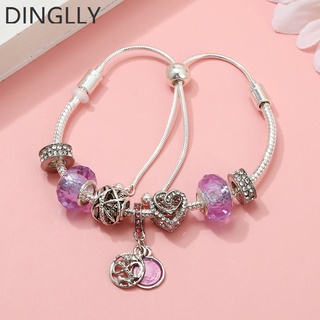 Dinglly สีเงิน สร้อยข้อมือ ปรับได้ สีม่วง ท้องฟ้าเต็มไปด้วยดวงดาว เสน่ห์ สร้อยข้อมือ สําหรับผู้หญิง Diy เครื่องประดับ ของขวัญ