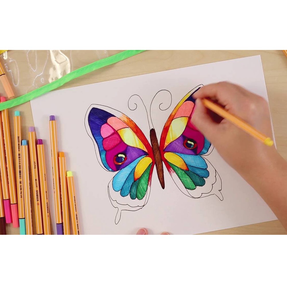 STABILO Point 88 Mini Funnimals ปากกาสีหมึกน้ำ หัวเข็ม Fibre-Tip Pen ชุด 12 สี ปากกาหัวเข็ม