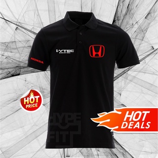 คอตต้อนคอกลมใหม่ พร้อมส่ง เสื้อยืดโปโล ลายโลโก้ Honda I-Vtec Dohc ไซซ์ XS S M L XL 2XL 3XLS-5XL