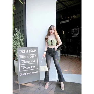 CC jeans 133 178 S-5XL กางเกงยีนส์ผู้หญิง ทรงขาม้าเล็ก แต่งขาดสีเซอร์