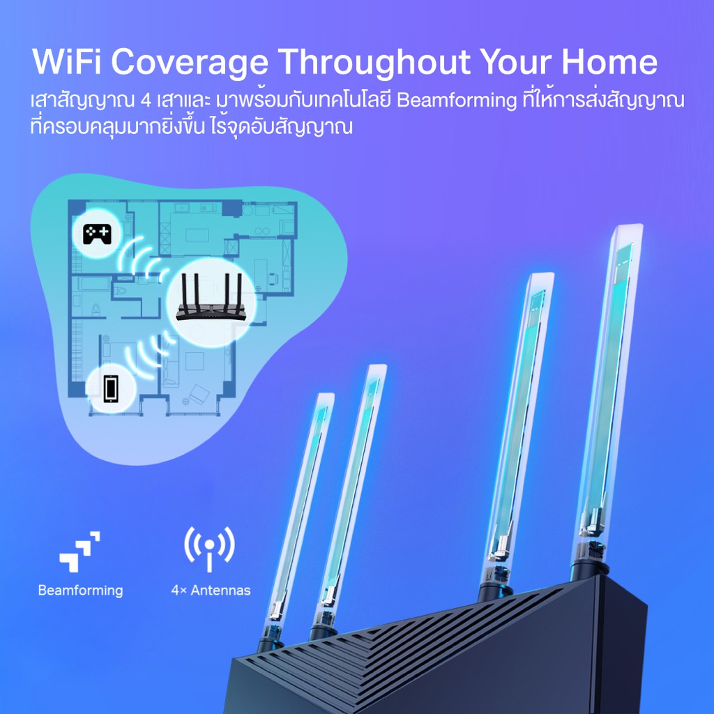 TP-Link Archer AX23 AX1800 Dual-Band เราเตอร์ไวไฟ6 (ไม่รองรับการใส่ซิม) สนุกกับเกมส์ออนไลน์ สตรีมมิ่ง การไลฟ์ที่ไม่สะดุด