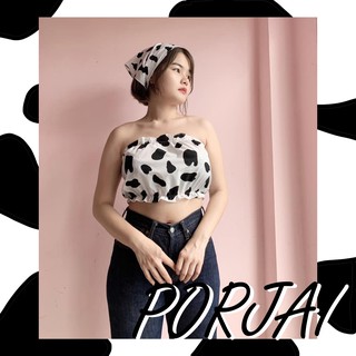 PORJAI เซตเกาะอก+ผ้าโพกผม เสื้อลายวัว งานตัดร้านค่าาา