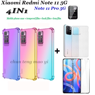 (4 in 1) เหมาะสำหรับ Xiaomi Redmi Note 11/11 Pro/10s/10 5G 10 Pro เคสโทรศัพท์ไล่ระดับสี + ฟิล์มกระจกนิรภัยหน้าจอ + บอร์ดคาร์บอนไฟเบอร์ + ฟิล์มป้องกันเลนส์กล้อง