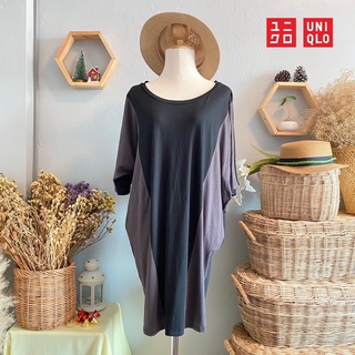 🇯🇵เดรสลำลองทรงตรง (มือสอง) Uniqlo แบรนด์ญี่ปุ่นแท้💯% Size L (อก -58”) สีดำน้าตาล 🤎🖤 ผ้าโพลีผสม นิ่มๆ ใส่สบาย(Lot 8)