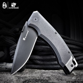 มีดพับ (folding knife) HX Outdoors เหล็กD2 ด้ามG10 (black) พร้อมกล่อง